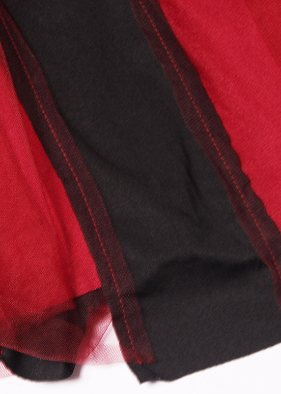 Style Red Tulle Patchwork Zippered Summer a Line Skirt