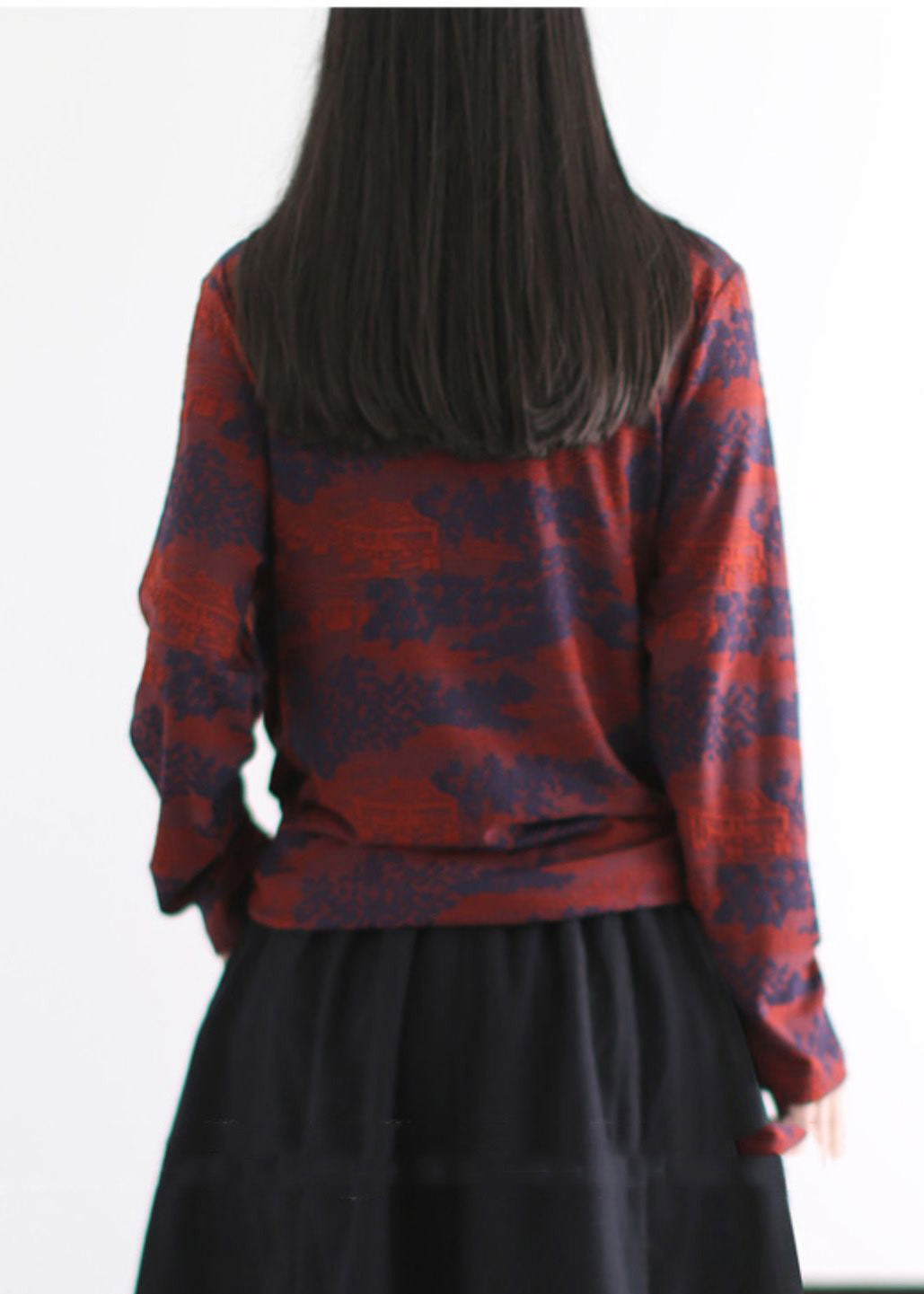 Style Red Turtle Neck Wrinkled Cotton Shirts Spring