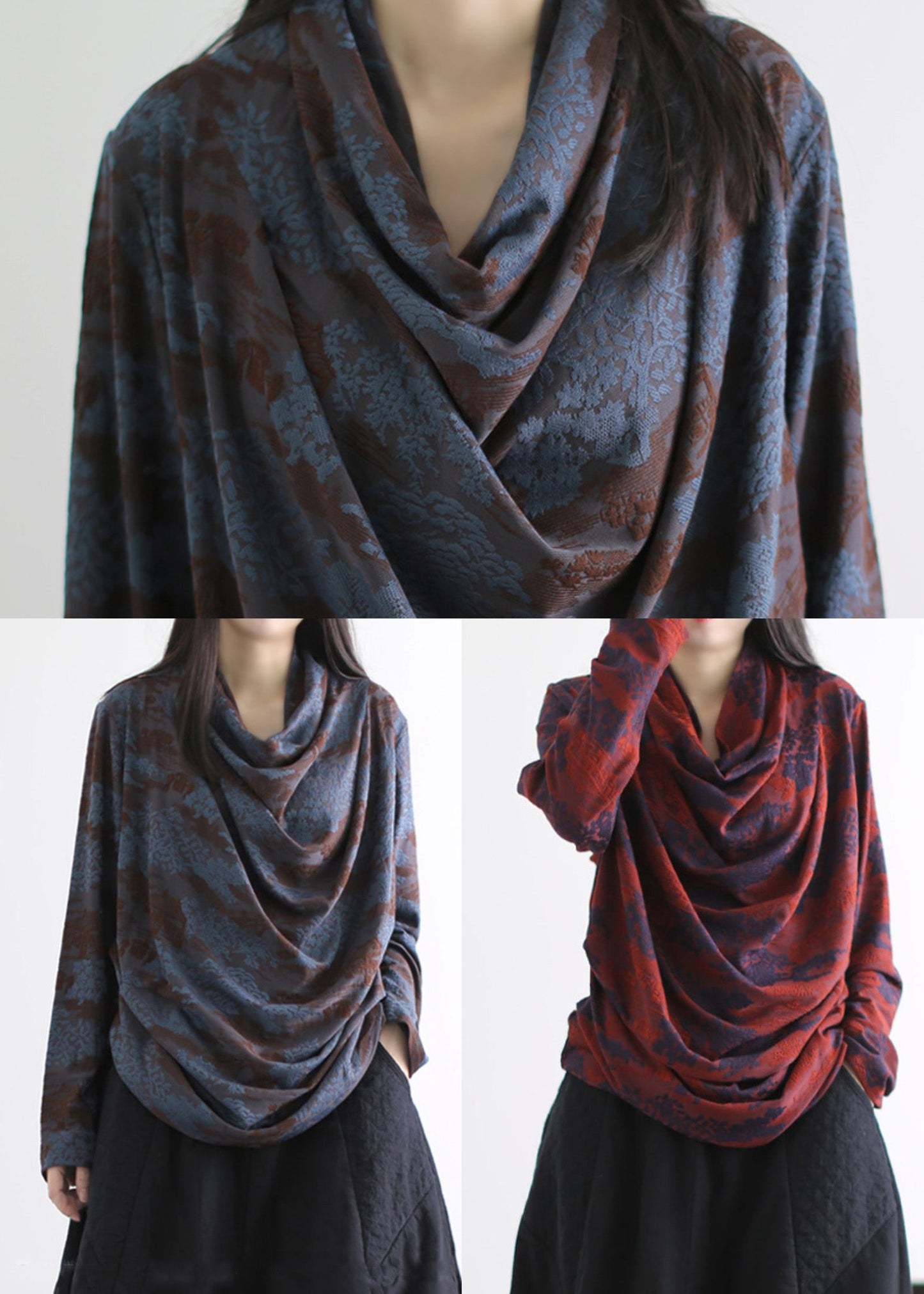 Style Red Turtle Neck Wrinkled Cotton Shirts Spring