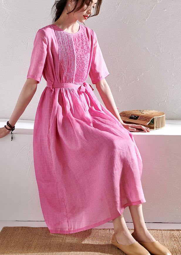 Style Rose Cinched Sashes Summer Ramie Sundress Half Sleeve