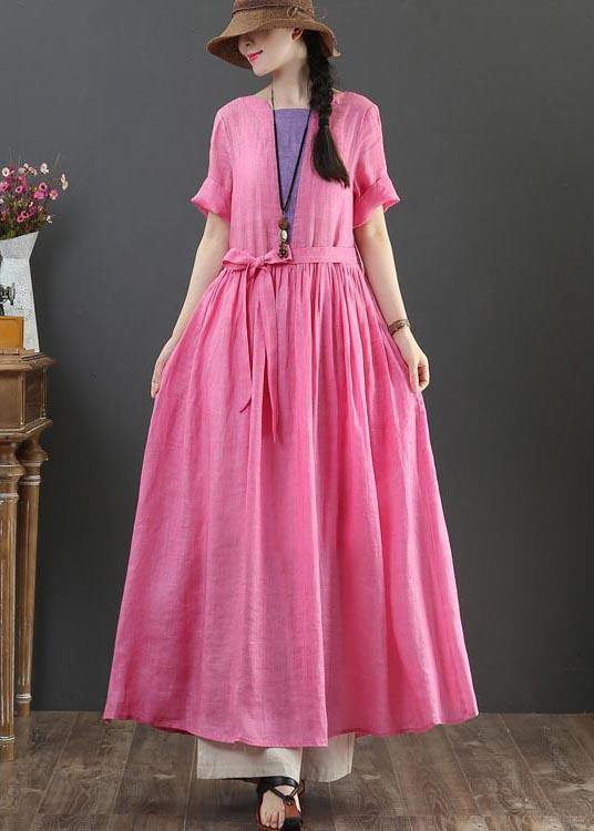 Style Rose O-neck Long Maxi Summer Linen Dress