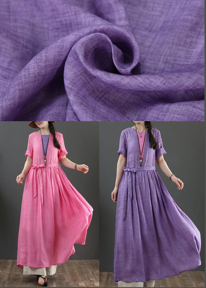 Style Rose O-neck Long Maxi Summer Linen Dress