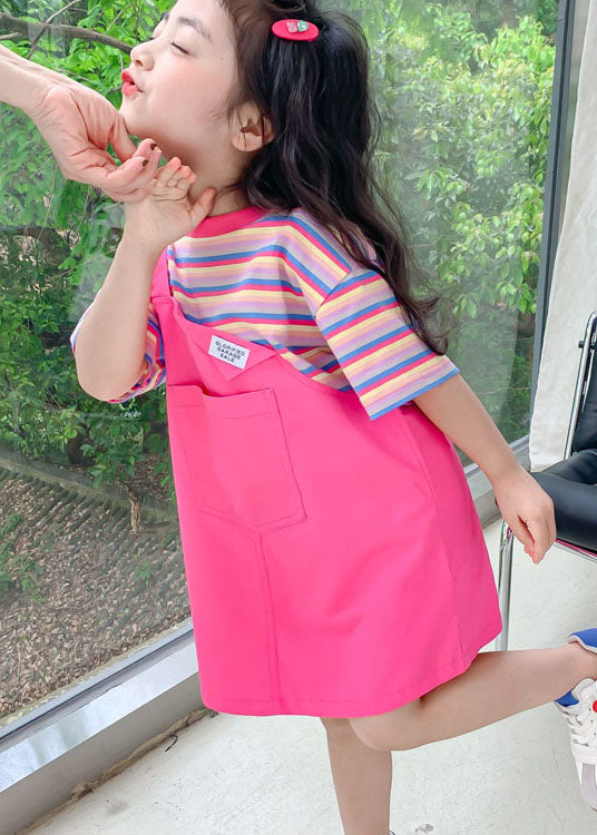 Style Rose O Neck Patchwork False Two Pieces Cotton Baby Dress Summer