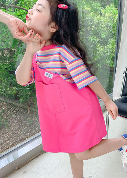 Style Rose O Neck Patchwork False Two Pieces Cotton Baby Dress Summer