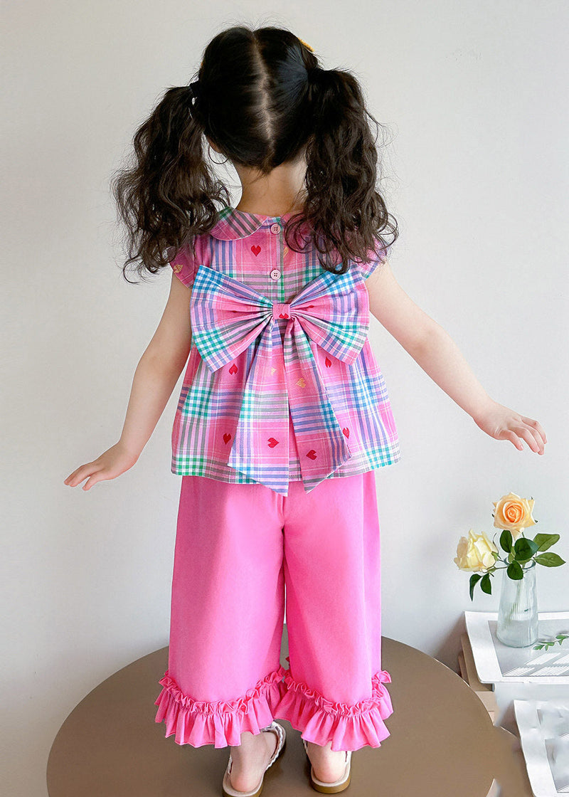 Style Rose Peter Pan Collar Striped Ruffled Top and Wide Leg Pants Two Pieces Set Summer