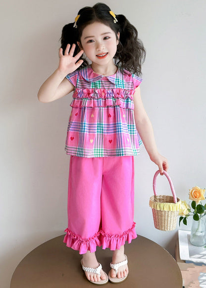 Style Rose Peter Pan Collar Striped Ruffled Top and Wide Leg Pants Two Pieces Set Summer