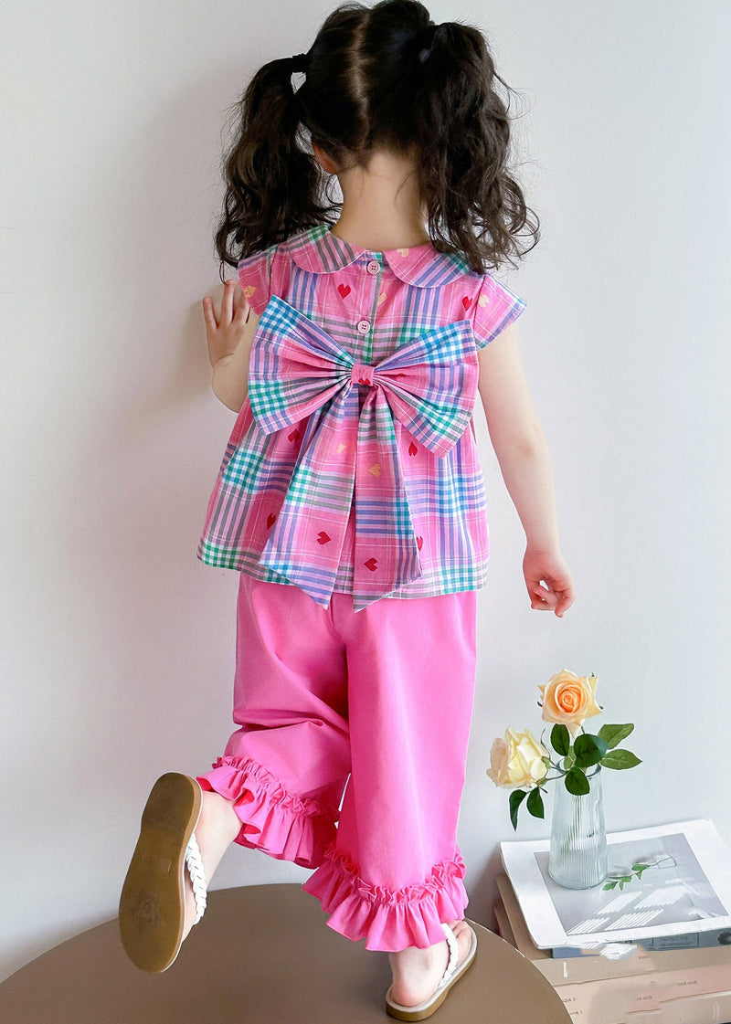 Style Rose Peter Pan Collar Striped Ruffled Top and Wide Leg Pants Two Pieces Set Summer