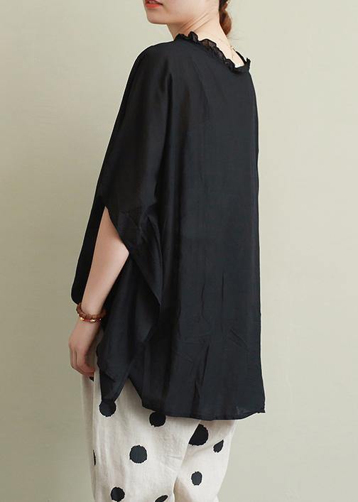 Style Ruffled Cotton Summer Top Outfits Black Blouses