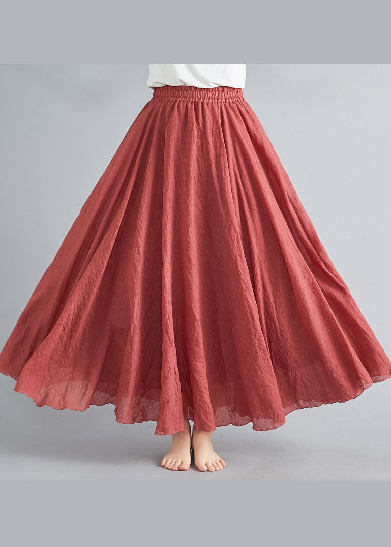 Style Colored Spots Elastic Waist Exra Large Hem Cotton Linen a Line Skirts Summer