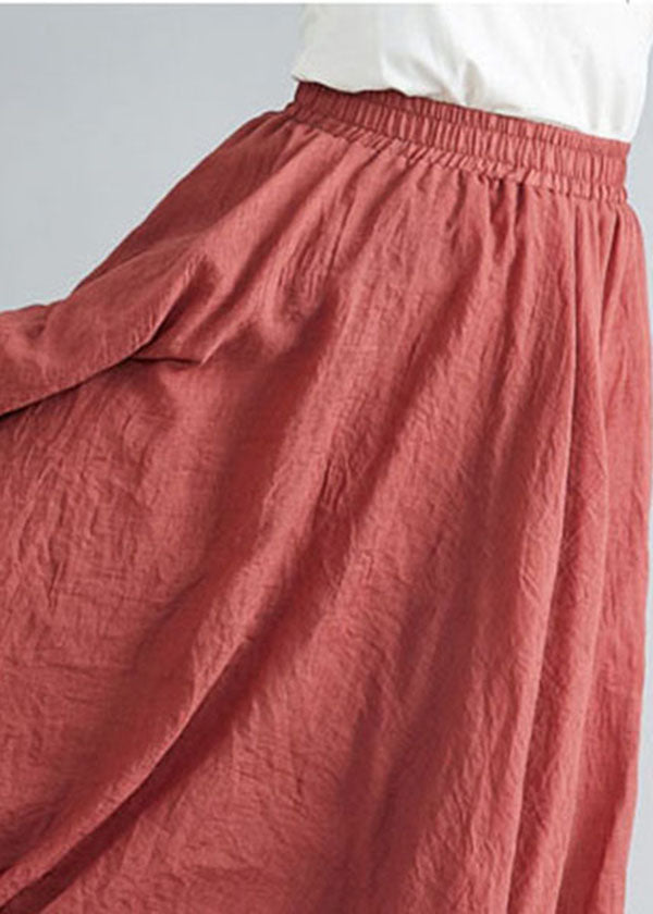 Style Brown Polka Dots Elastic Waist Exra Large Hem Cotton Linen a Line Skirts Summer