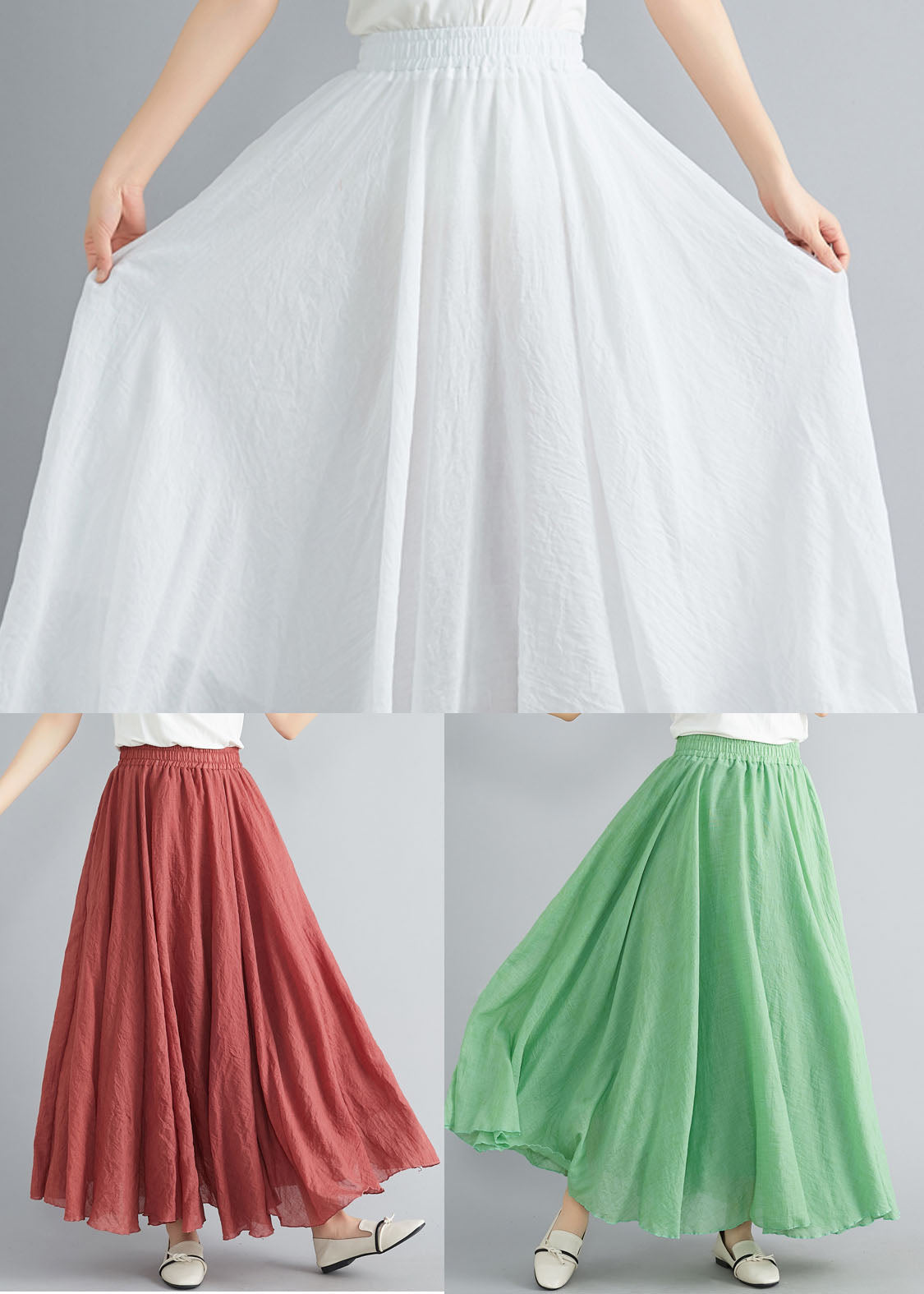 Style Color Elastic Waist Exra Large Hem Cotton Linen a Line Skirts Summer