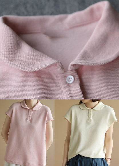 Style Pink Peter Pan Collar Button Cotton Tank Short Sleeve