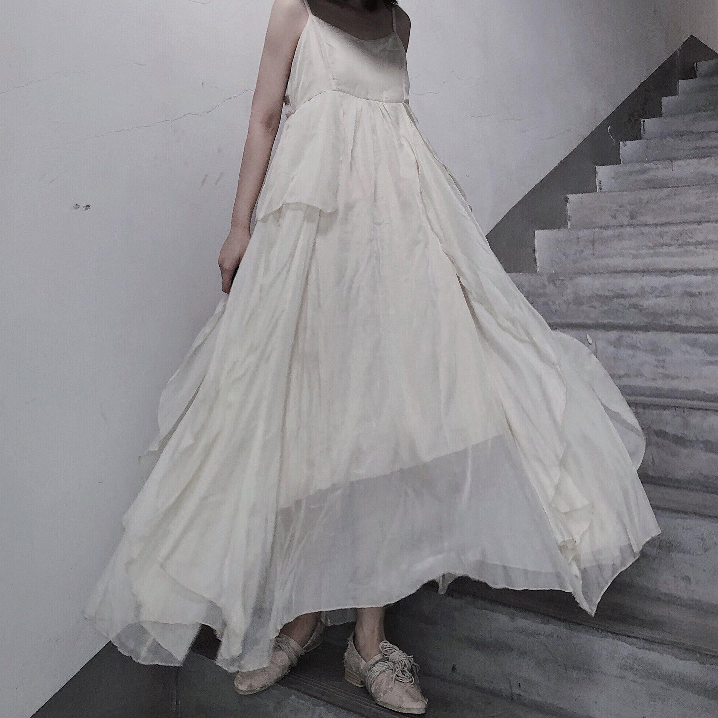 Style Spaghetti Strap Asymmetric Tunics Catwalk White Dresses