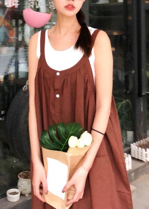 Style Spaghetti Strap Jumpsuit Pants Cotton Linen Quilting Clothes Fabrics Chocolate Pants