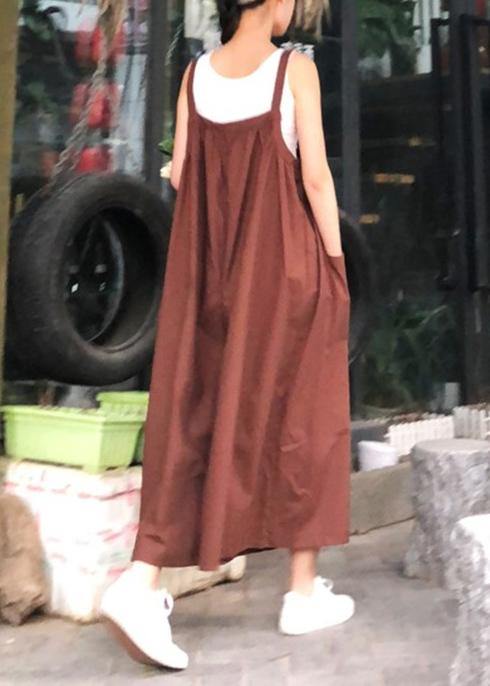 Style Spaghetti Strap Jumpsuit Pants Cotton Linen Quilting Clothes Fabrics Chocolate Pants