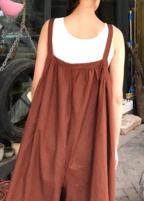Style Spaghetti Strap Jumpsuit Pants Cotton Linen Quilting Clothes Fabrics Chocolate Pants