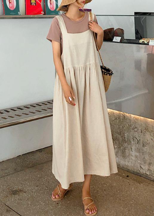 Style Spaghetti Strap Cinched Linen Cotton Clothes for Sewing Black Dress