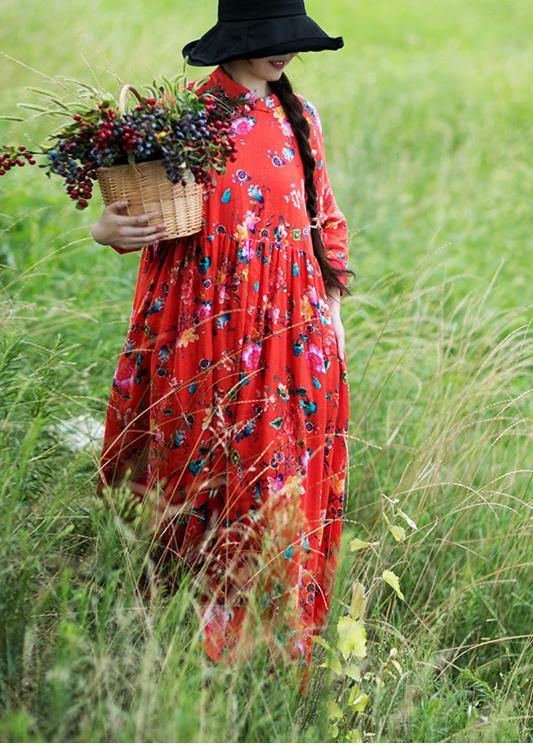 Style Stand Spring Clothes for Design Red Print Dresses