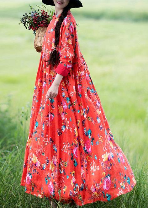 Style Stand Spring Clothes for Design Red Print Dresses
