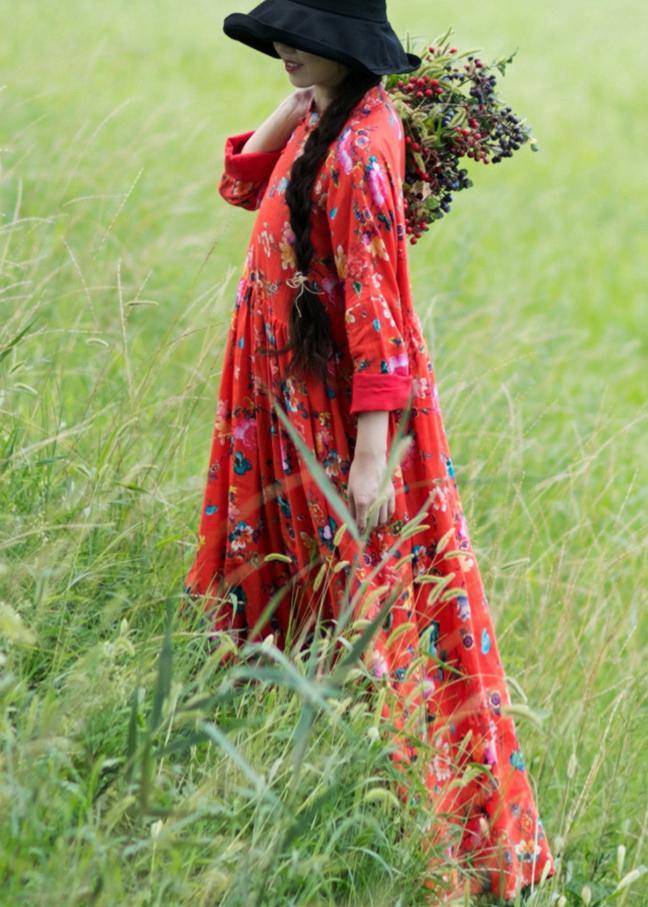 Style Stand Spring Clothes for Design Red Print Dresses