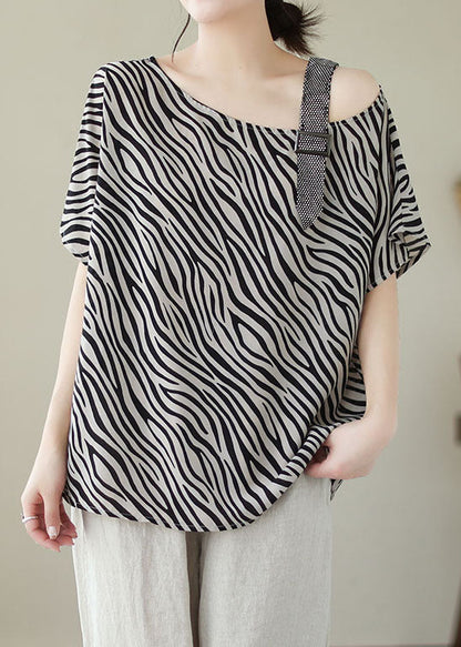 Style Striped Off the Shoulder Patchwork Chiffon T Shirt Top Summer