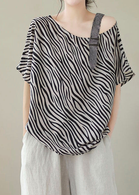 Style Striped Off the Shoulder Patchwork Chiffon T Shirt Top Summer