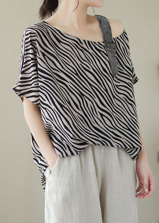 Style Striped Off the Shoulder Patchwork Chiffon T Shirt Top Summer