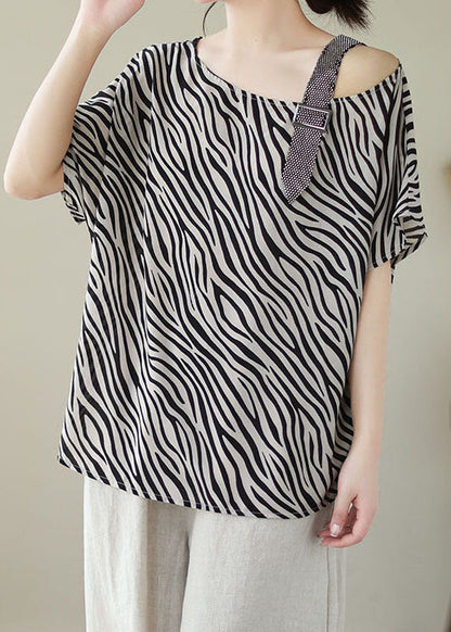 Style Striped Off the Shoulder Patchwork Chiffon T Shirt Top Summer