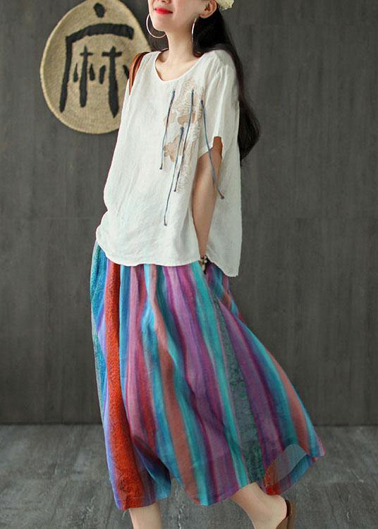 Style Red Flower Patchwork a Line Skirts Ramie