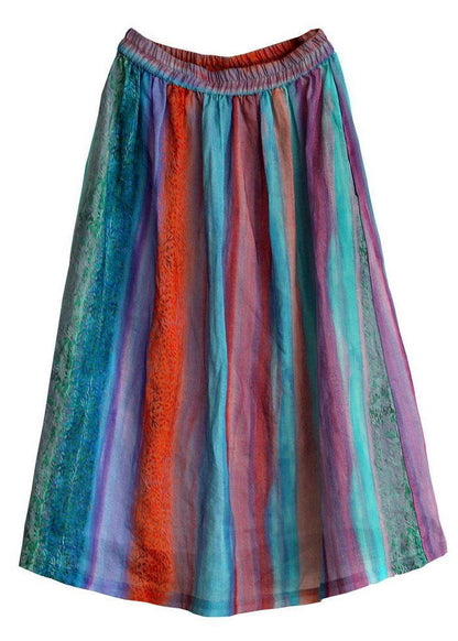 Style Gray Geometry Patchwork a Line Skirts Ramie