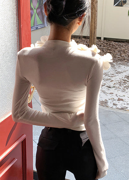Style White Floral Slim Fit Cotton T Shirt Top Fall