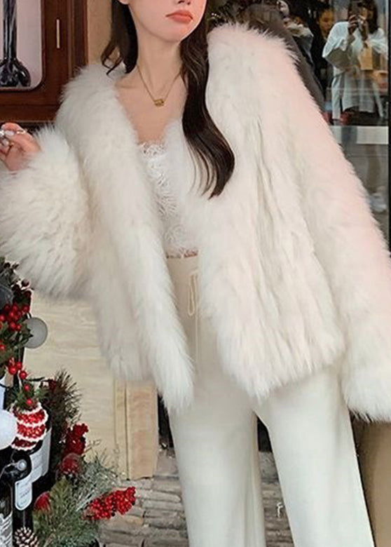 Style White O-neck Mink Velvet Coats Long Sleeve