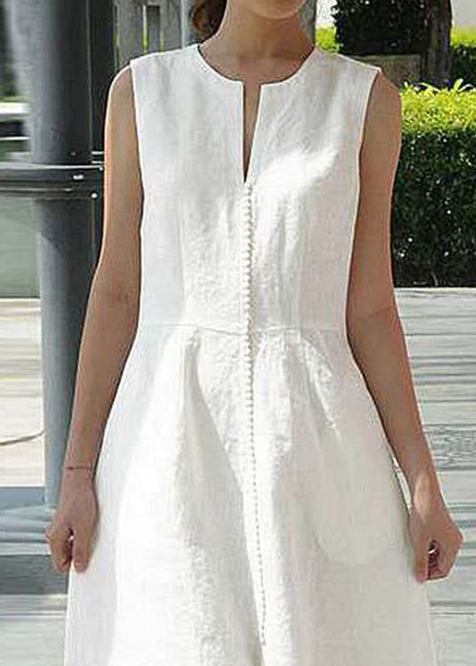 Style White O-neck Patchwork Tunic Cotton Maxi Dresses Sleeveless
