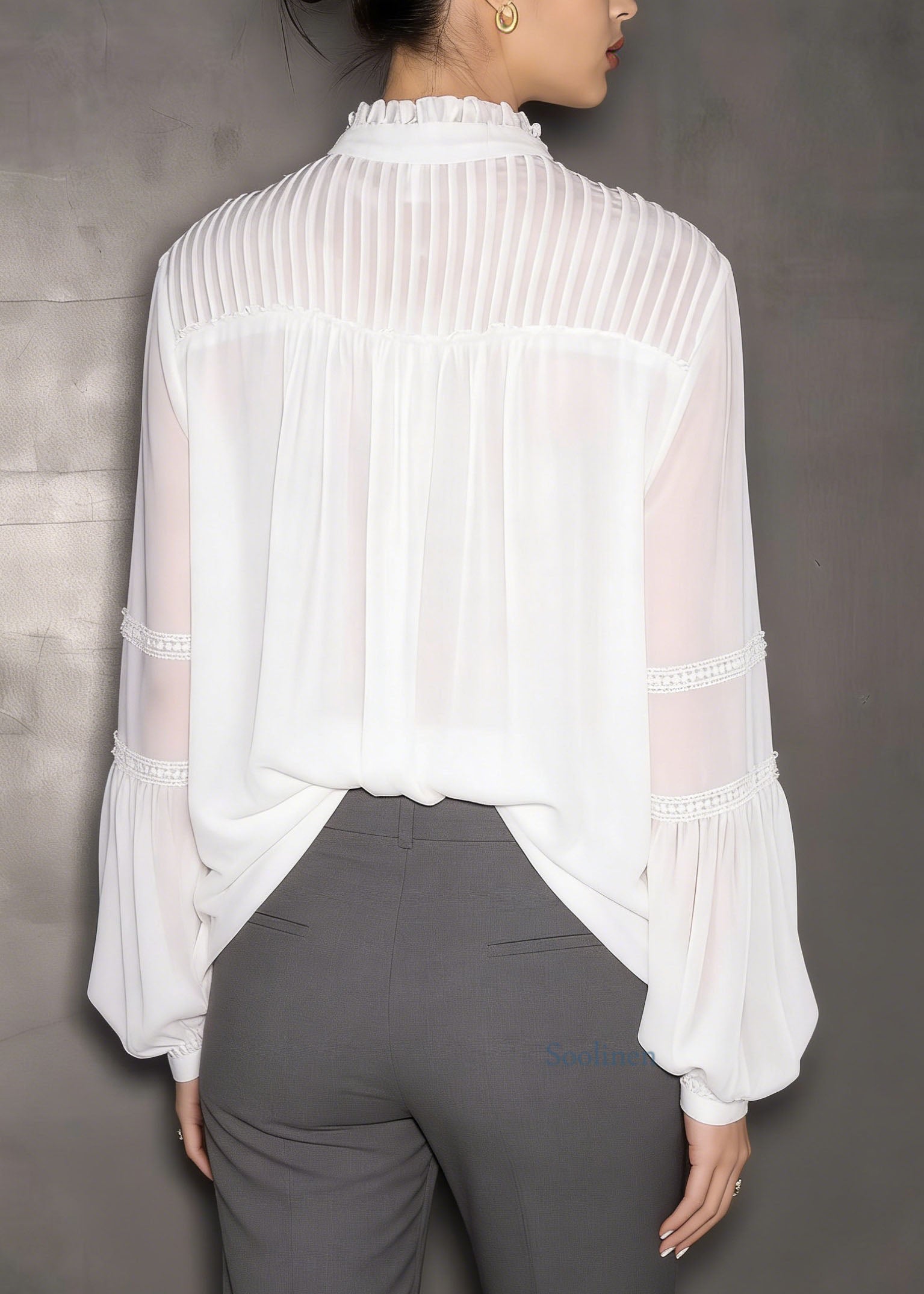 Style White Ruffled Patchwork Chiffon Shirts Lantern Sleeve