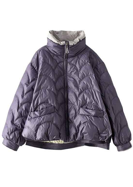 Style White Stand Collar Zippered Pockets Thick Winter Down Jacket