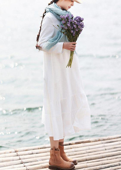 Style White Tunics for O Neck Ruffles Loose Spring Dress