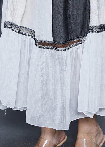 Style White V Neck Patchwork Knit Sweater and Skirt Two Pieces Set Spring