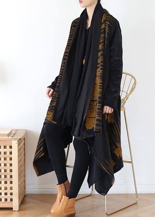 Style Yellow Asymmetrical Print Trench Coats Long Sleeve