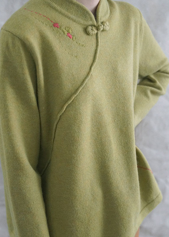 Style Yellow Retro Embroideried Fall Knit Tops