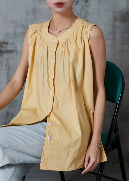 Style Yellow Oversized Cotton a Line Shirt Sleeveless