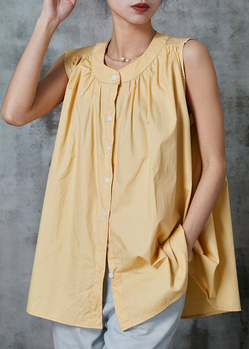 Style Yellow Oversized Cotton a Line Shirt Sleeveless