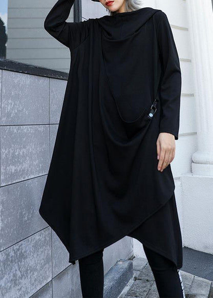 Style Asymmetric Cotton Dresses Sewing Black Dresses Fall