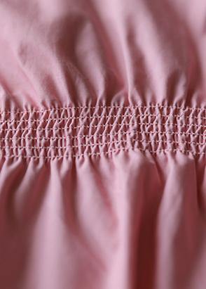 Style Asymmetric Cinched Cotton Quilting Clothes Work Outfits Pink Dress Fall