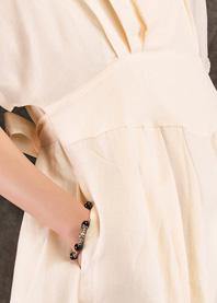 Style Beige Linen Robes V Neck Tie Waist Summer Dress