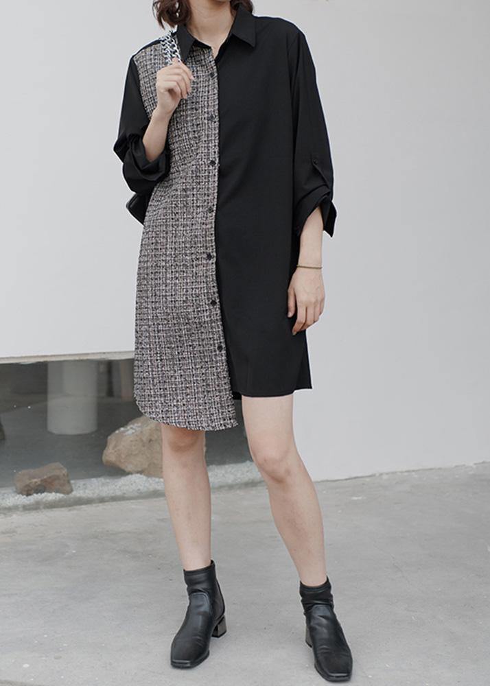 Style Black Cotton Wardrobes Tie Waist Daily Patchwork Dresses