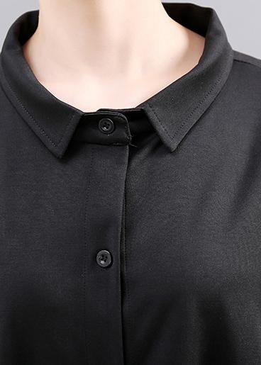 Style Black Cotton Clothes Patchwork Loose Fall Shirt Dress