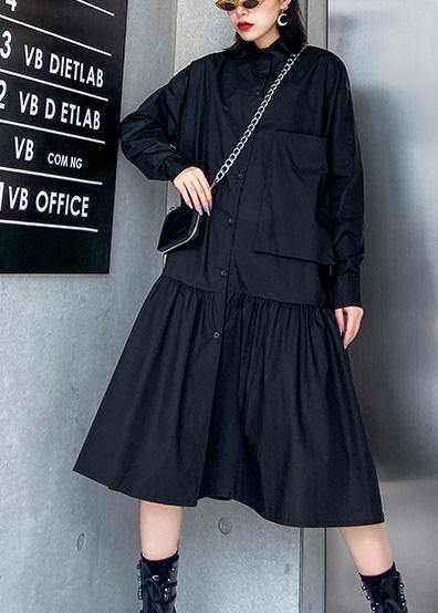 Style Black Cotton Dress Shirt a Line Patchwork Dresses
