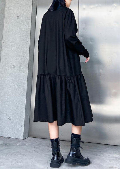Style Black Cotton Dress Shirt a Line Patchwork Dresses