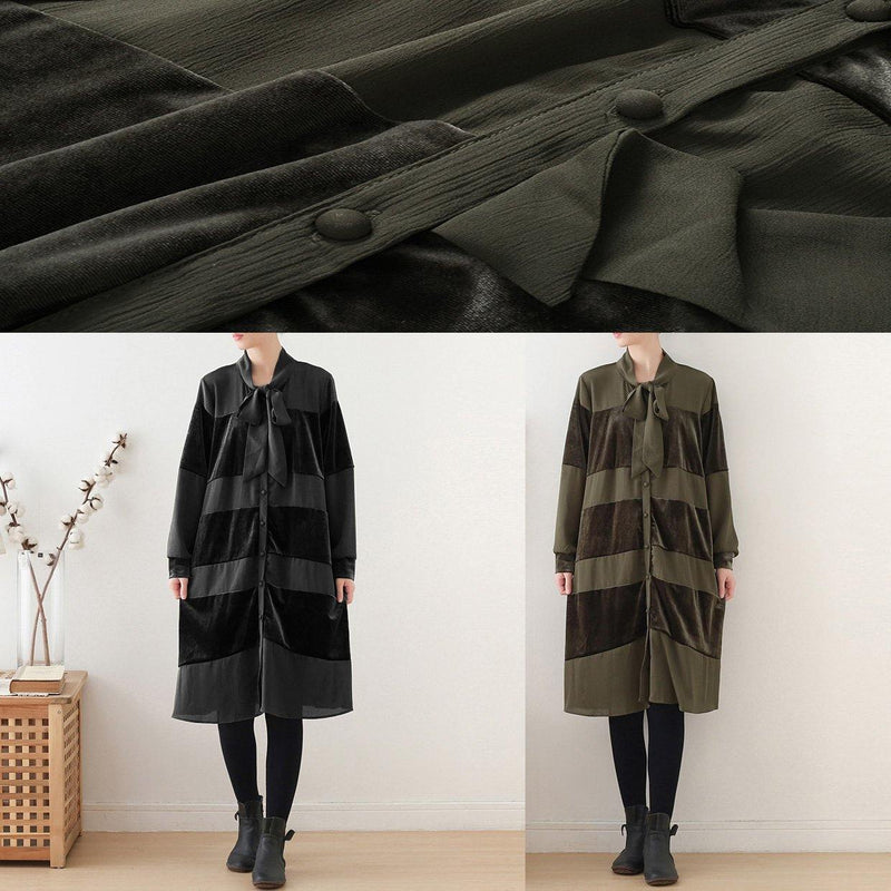 Style Black Cotton Quilting Clothes Patchwork Bow Art Fall Dress
