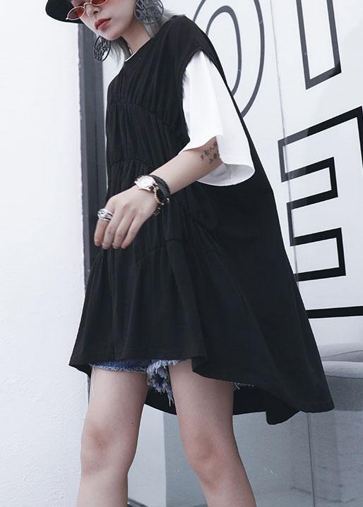 Style Black Cotton Quilting Dresses O Neck Shift Summer Dress